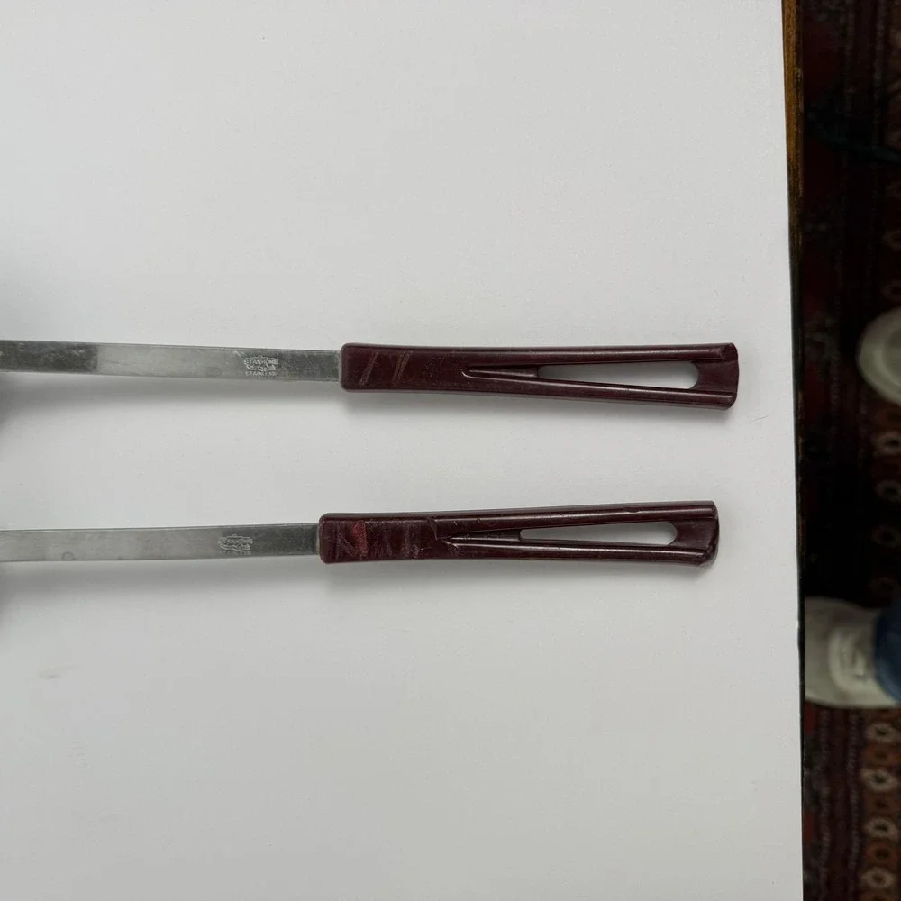 Stanhome Stainless Steel Spatula Turner & Cooking Spoon Set Of 2 Brown MCM